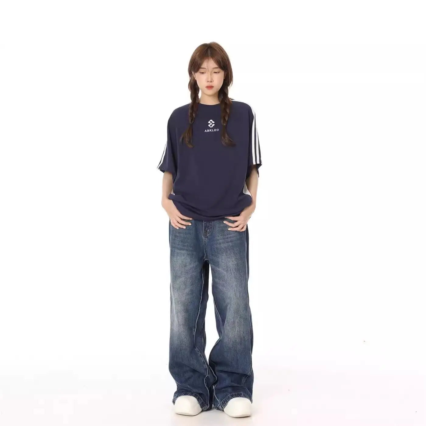 Riolio Hip hop high street American men and women trendy straight leg washed jeans for couples autumn Y2K loose retro casual pants