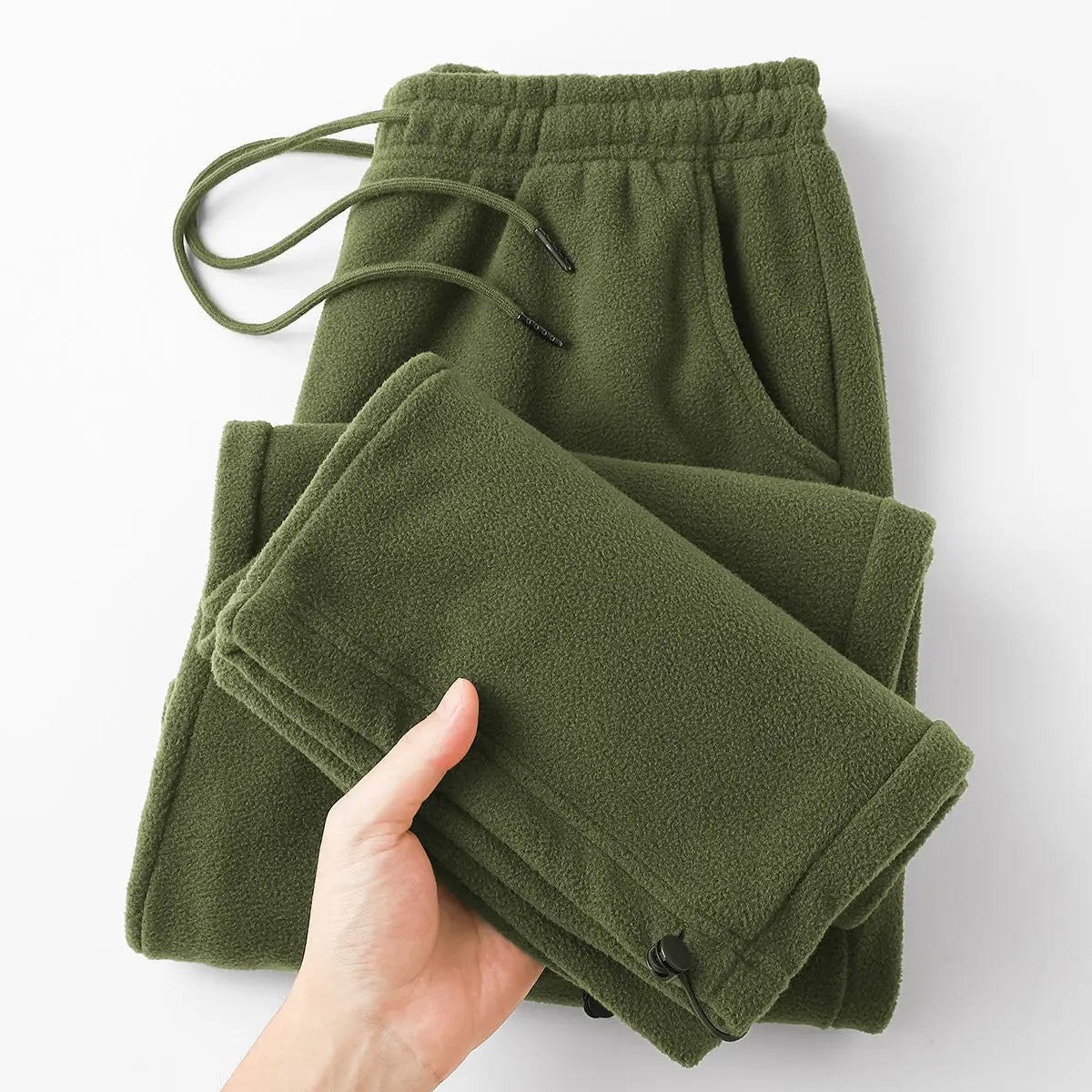 Riolio Double-sided Fleece! Retro Military Green Straight-leg Pants Women Loose Thickened Warm Drawstring Casual Wide-leg Pants Men