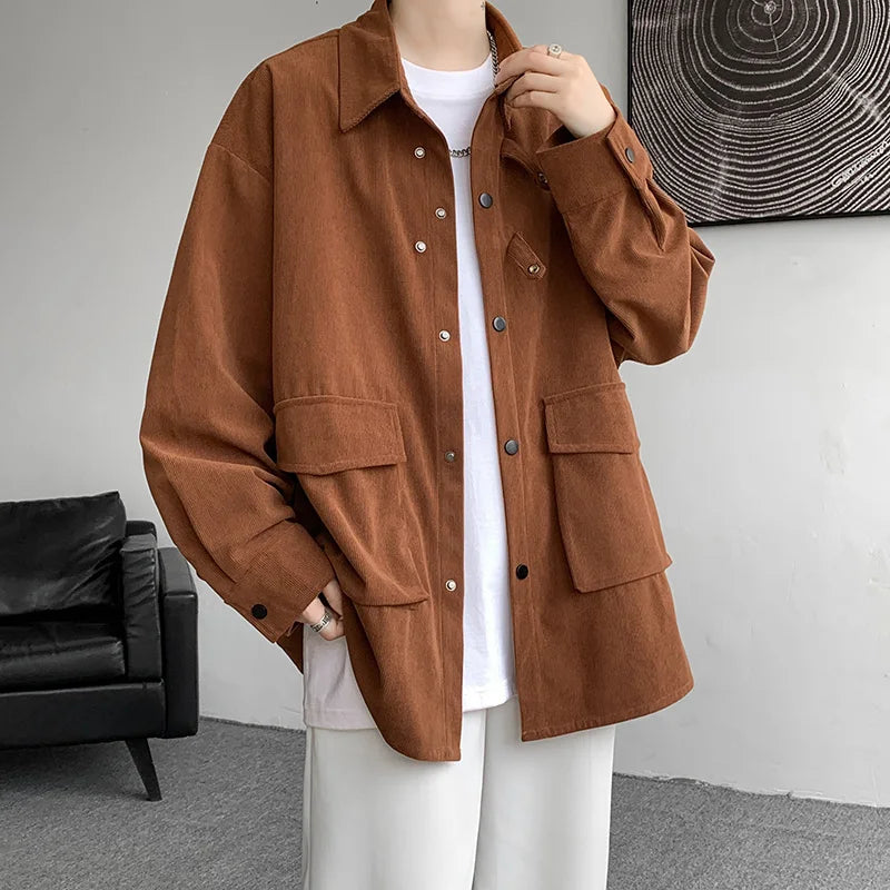 Riolio Corduroy Shirt Men Casual Turn Down Button Long Sleeve Shirts Streetwear Leisure Luxury Clothing Chemise Homme
