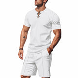 Riolio 2025 Summer Simplicity Men's Suit Loose Walf Checks Fabric Breathable Comfort and Casual Short Sleeve Shorts Two-Piece Suit
