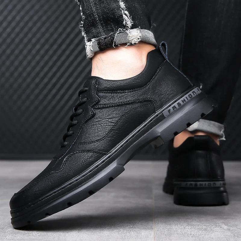 Riolio Men's Business Leather Shoes Soft Moccasin Shoes Comfortable Casual Shoes for Men Autumn Solid Black White Men Sneakers