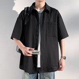 Riolio Summer Short Sleeved Shirt Men Black White Casual Shirts Men Streetwear Loose Pleated Shirts Man Fashion Shirt Large Size 5XL