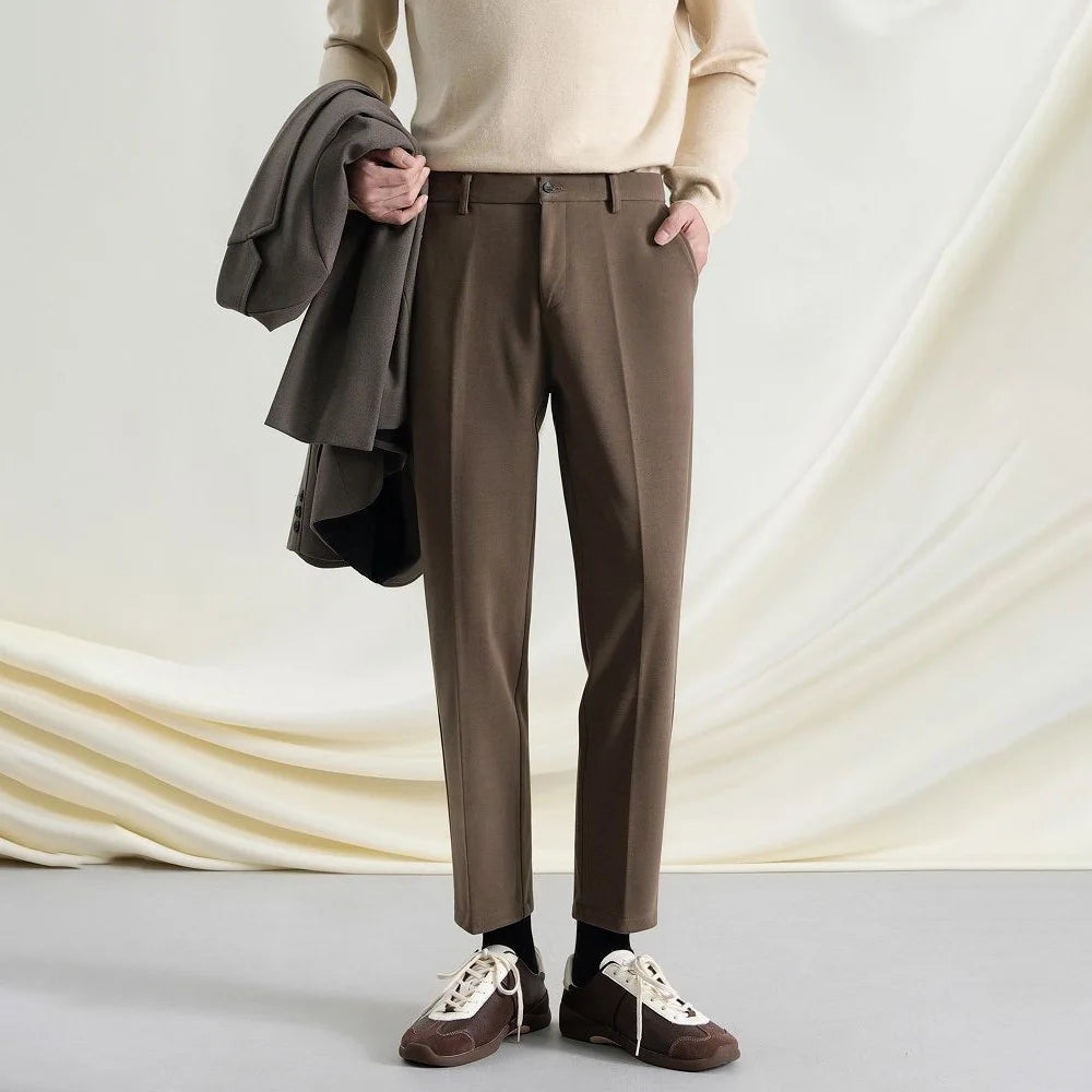 Riolio New Autumn And Winter Men's Solid Color Thick Nine-Point Suit Pants Retro Fashion Trend Loose Casual Simple Daily Men's Bottoms