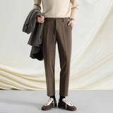 Riolio New Autumn And Winter Men's Solid Color Thick Nine-Point Suit Pants Retro Fashion Trend Loose Casual Simple Daily Men's Bottoms