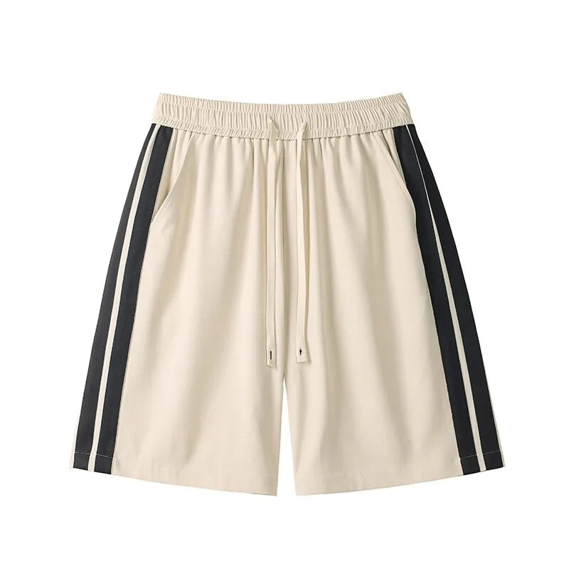 Riolio Casual Shorts men Elastic Waistband Loose Fit Drawstring Comfortable Summer Beach Outdoor Side Stripe Design Gym Streetwear