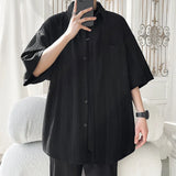 Riolio Summer Short Sleeved Shirt Men Black White Casual Shirt Men Streetwear Korean Loose Pleated Shirt Mens Ice Silk Shirts 4XL