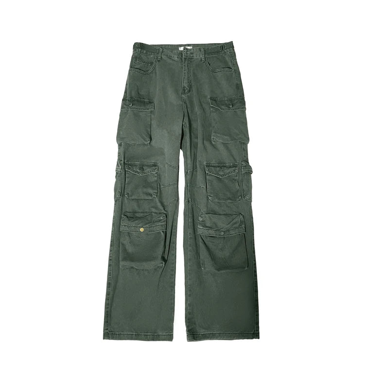 Riolio Japanese Multi-pocket Work Pants Men's Autumn Trendy Loose Straight Casual Pants Hip-hop Retro Design Trousers Aesthetic Chic