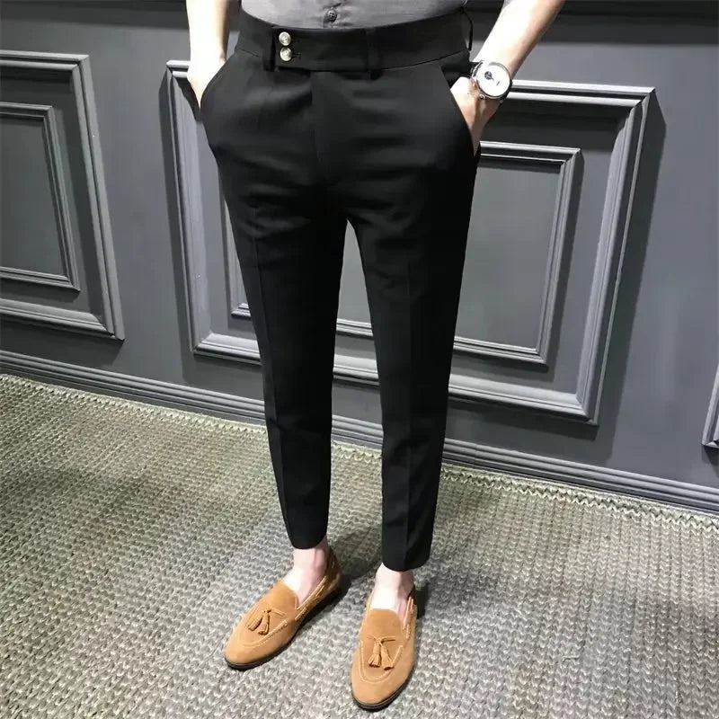 Riolio Summer Trousers For Men Korean Style Slim Fit Casual Pants Small Foot Nine Points Trendy White Suit Pants