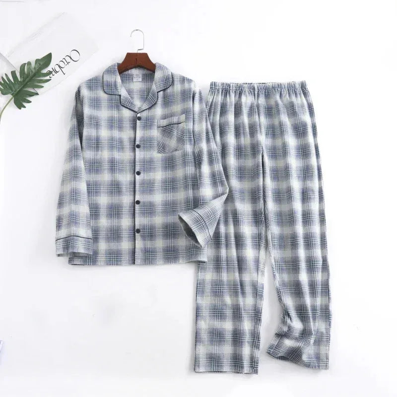 Riolio Plaid Design Multi Colors Warm Cotton Flannel Long-sleeved Trousers Pajamas for Men Autumn and Winter Homewear Sleepwear Sets