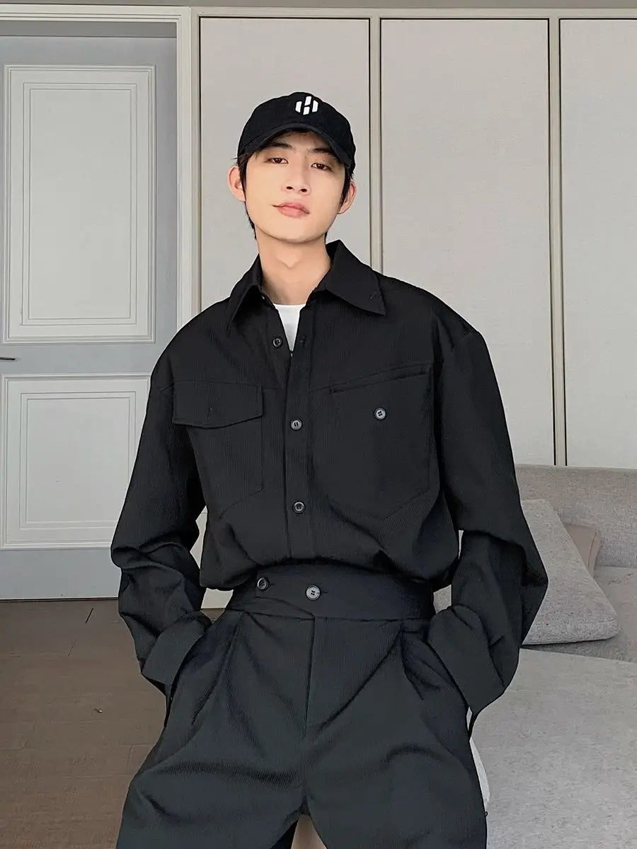 Riolio Men's Shirt Pants Set High-end Shirt Suit Trendy Spring Handsome Long-sleeved Top Loose Straight Trousers Two-piece Set