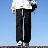 Riolio 6 Colors Men's 100% Cotton Cargo Casual Pants Baggy Straight Elastic Waist Comfortable Trousers Fashion Streetwear Male Clothes