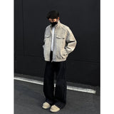 Riolio Mens Short Stand Collar Motorcycle Jacket Patchwork Cargo Biker Coat Spring Outdoor Riding Fashion Streetwear Urban Trendy