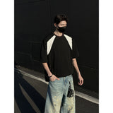 Riolio Mens Breathable Cotton Tshirt man Soft Summer Casual Slim Fit Contrast Panel Simpl Design Streetwear Fashion Tee Line Texture