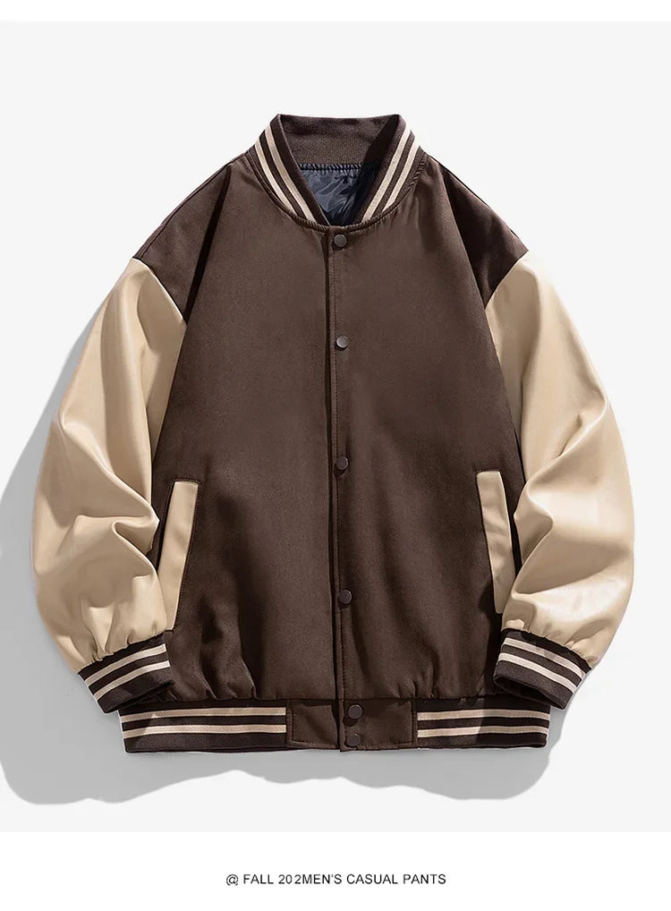 Riolio Bomber Wool Coat Premium Varsity Leather Wool Jacket High Street Jacket Men's Varsity Baseball College Leather Sleeves