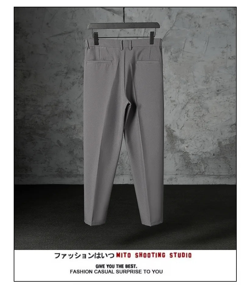 Riolio New Fashion Male Suit Pants Light Luxury Draped Cropped Button-down Business Casual Pants Premium Slim-fit Elegant Dress Trouser