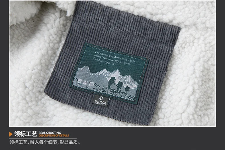 Riolio Winter Mens Jacket Warm Corduroy Jackets and Coats Fur Collar Winter Casual Coats Outwear Male Thermal Cotton Jacket Streetwear