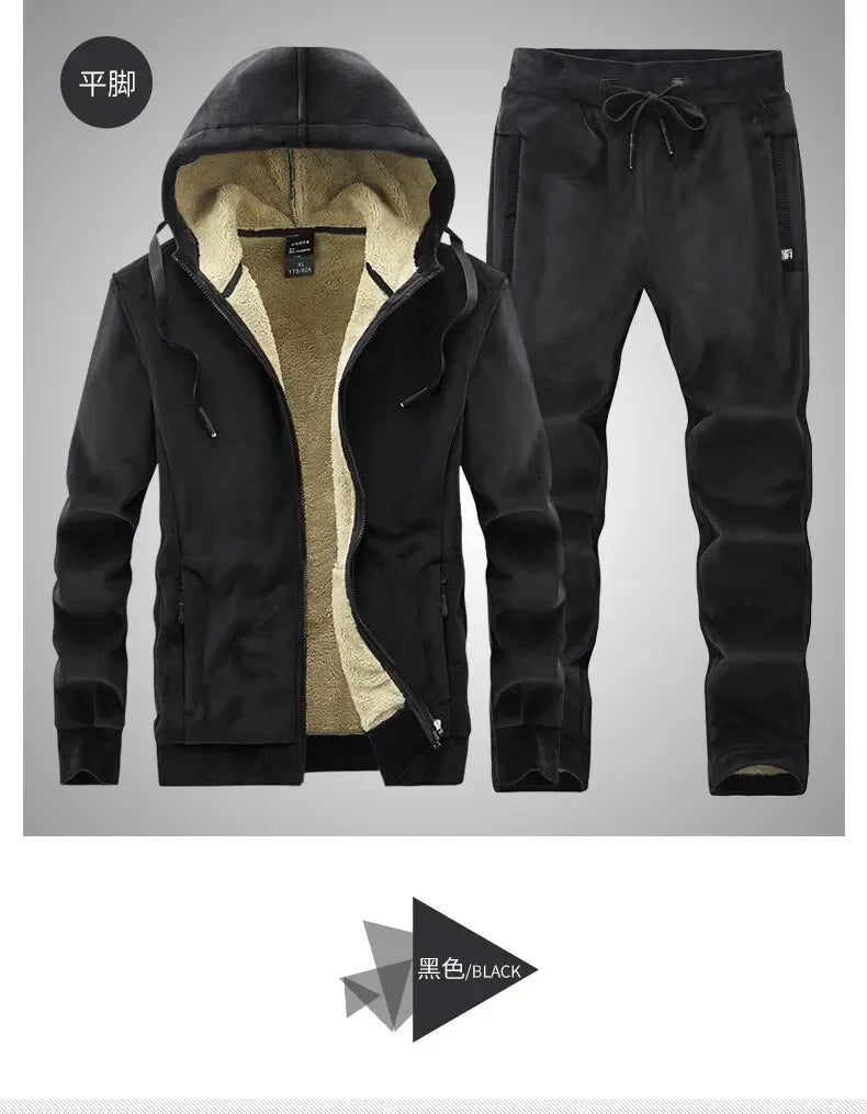 Riolio Hooded Sweat shirt+Pant 2-piece Sets Men Set Sports Suit Fleece Thickened Sportswear Casual Men Tracksuit Winter male Tracksuit