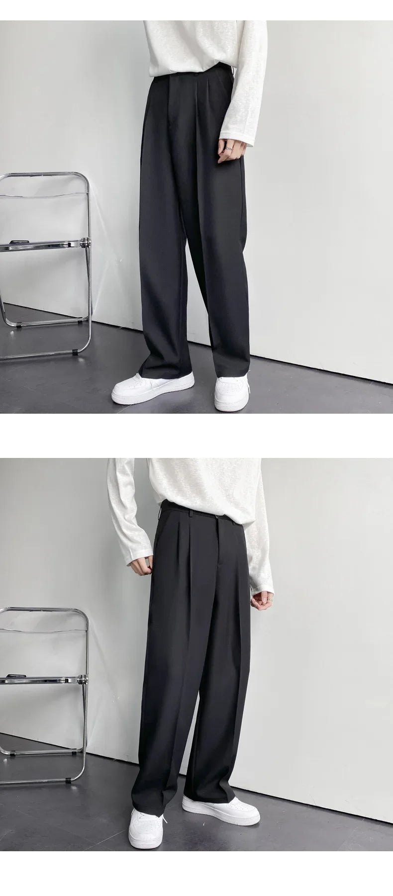 Riolio New Men White Straight Pants Fashion Korean Loose Suit Trousers Casual Draped Baggy White Wide Pant Male Streetwear