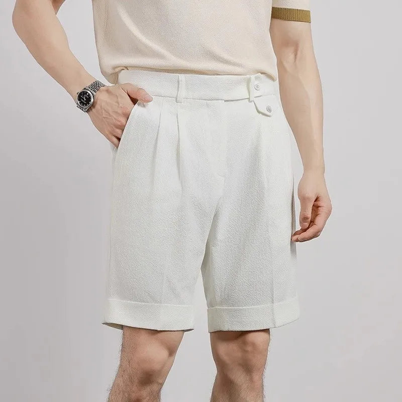 Riolio New Men Summer Slim-fit British Style Suit Shorts Light Luxury Business Straight-leg Shorts Leisure Button-down Half-pants M-3XL