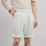 Riolio New Men Summer Slim-fit British Style Suit Shorts Light Luxury Business Straight-leg Shorts Leisure Button-down Half-pants M-3XL