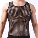 Riolio Men Sexy Mesh Tank Tops Transparent Sleep Tops Male Underwear Pure Color Vest Sleeveless Tops Underwear Male Undershirt