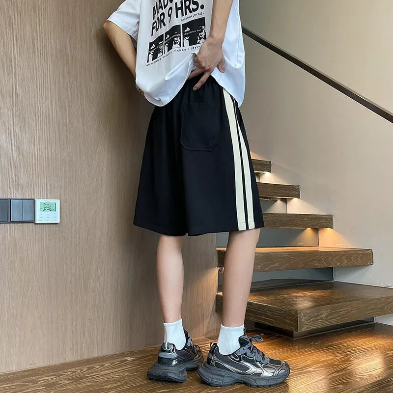 Riolio Casual Shorts men Elastic Waistband Loose Fit Drawstring Comfortable Summer Beach Outdoor Side Stripe Design Gym Streetwear