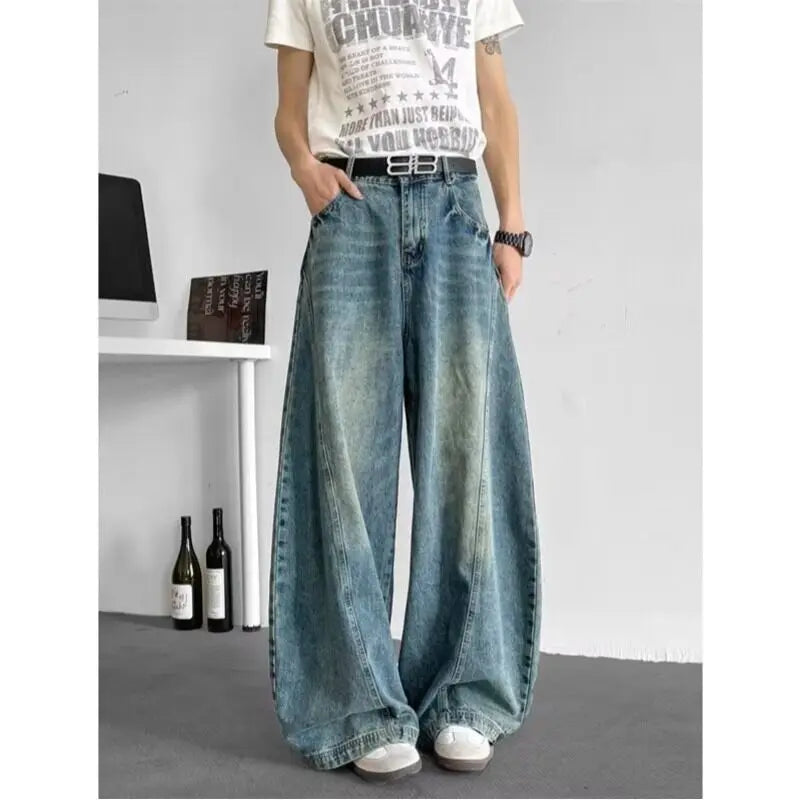 Riolio Men Baggy Jeans Wide Leg Unisex Streetwear Hip Hop Dance Pants Loose Fit Trousers Oversized Urban Jogger Street Dance Clothing