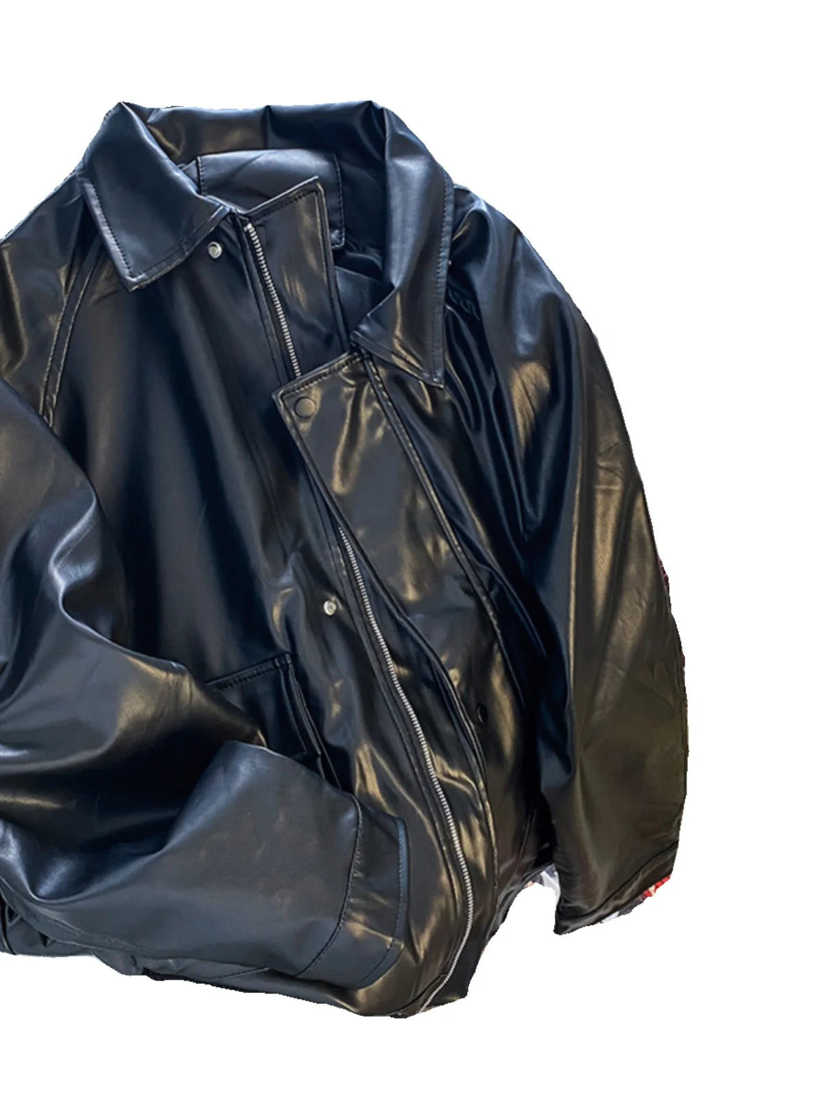 Riolio Black Pu Leather Jacket Men's Spring Autumn New American Retro Handsome Leather Jacket Loose High-end Motorcycle Suit Aesthetic