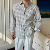 Riolio  New American Retro Men Shirts Light Luxury Textured Lapel Plaid Long Sleeve Cardigan Leisure Trendy Premium Check Blouse M-2XL