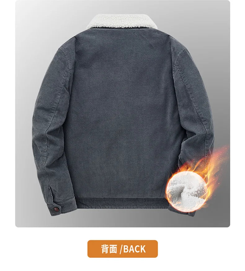 Riolio Winter Mens Jacket Warm Corduroy Jackets and Coats Fur Collar Winter Casual Coats Outwear Male Thermal Cotton Jacket Streetwear