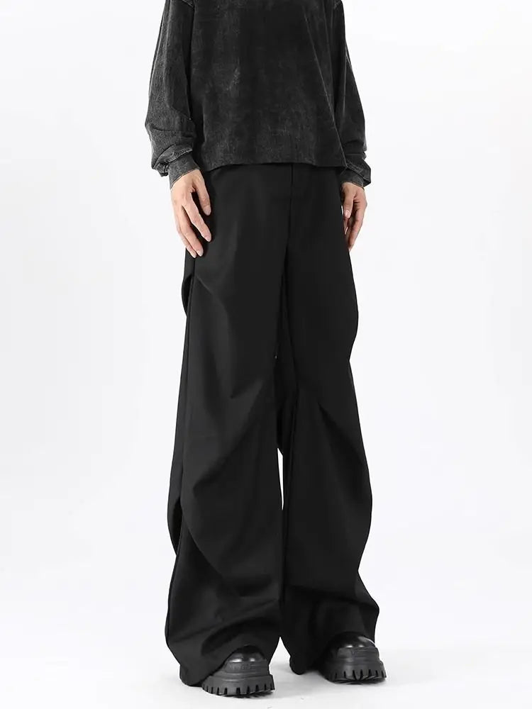 Riolio American High Street Pleated Pants Floor Mopping Micro Trumpet Black Trousers Luxury Sense Clean Fit Casual Curved Knife Pants