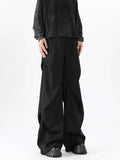 Riolio American High Street Pleated Pants Floor Mopping Micro Trumpet Black Trousers Luxury Sense Clean Fit Casual Curved Knife Pants
