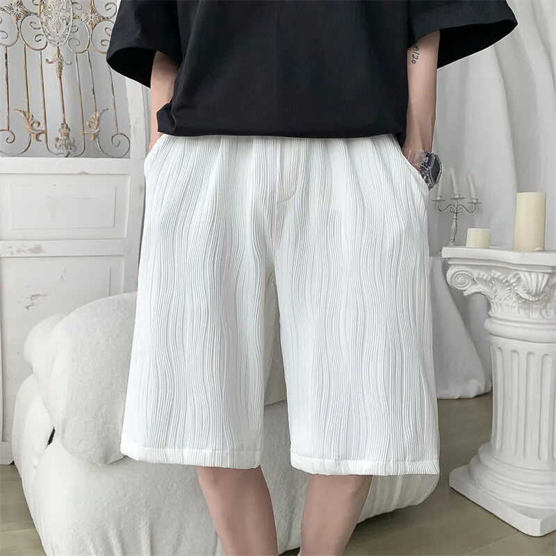 Riolio Summer Shorts Men Fashion Blue Ice Silk Shorts Men Streetwear Hip-hop Loose Pleated Shorts Mens Beach Shorts Plus Size 4XL