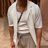 Riolio Hollow Design Chic Shirt Sleeveless, Men's Casual High Stretch V Neck Pullover Sweater For Summer