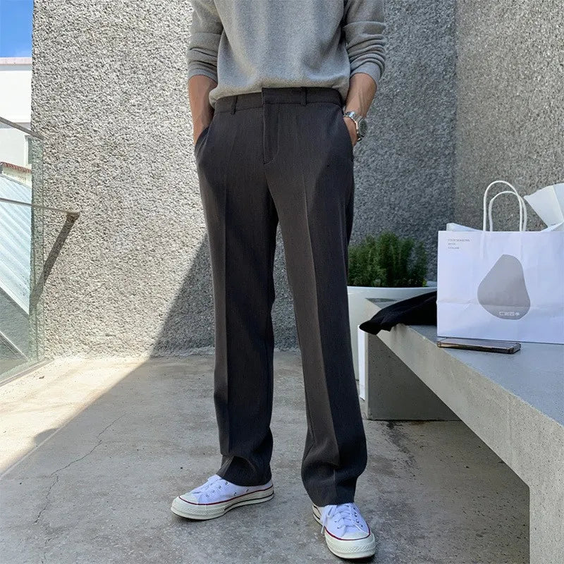 Riolio New Korean Fashion Men Suit Pants Light Luxury Business All-match Straight Slim-fit Casual Trousers Premium Elegant Dress Pants