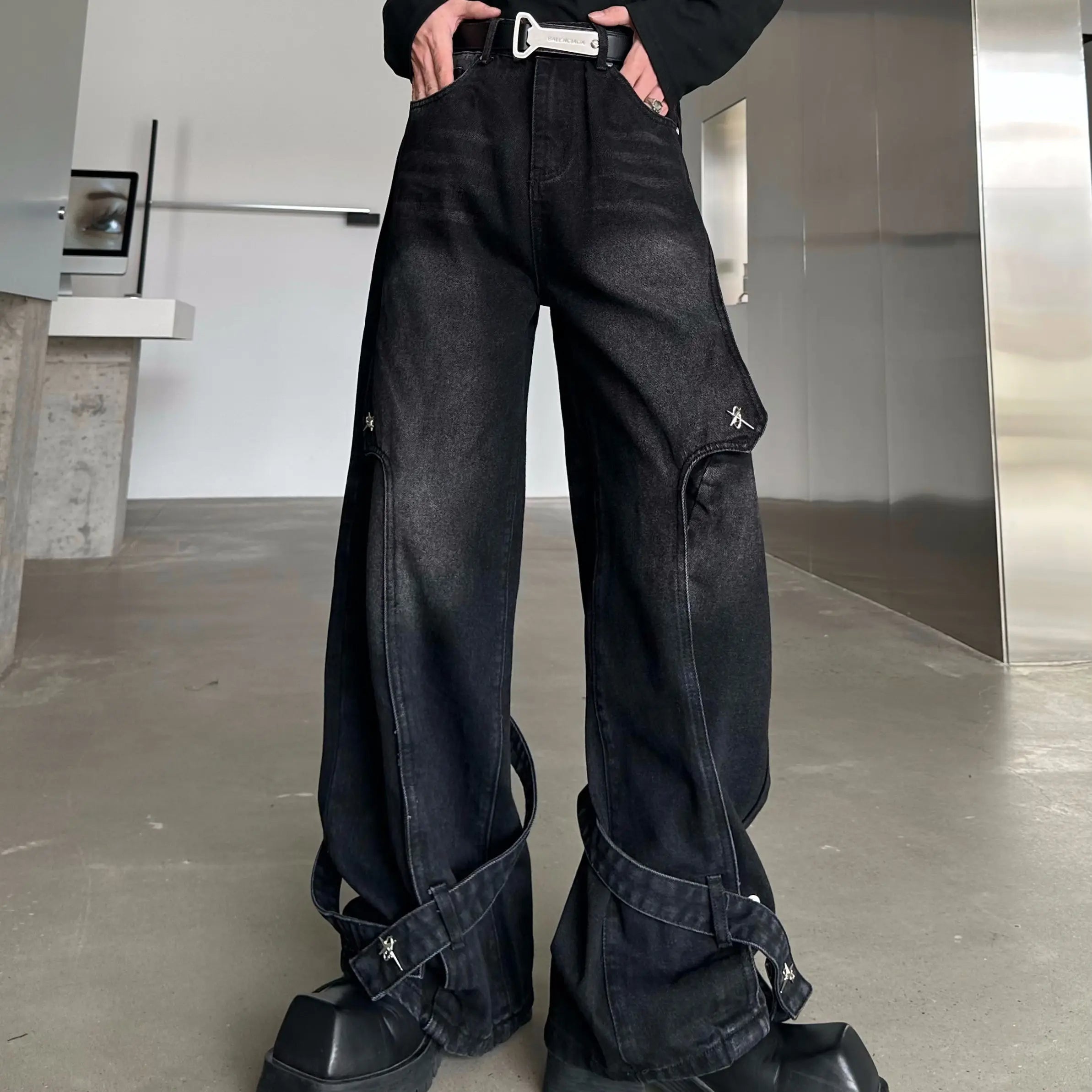 Riolio American high street men and women trendy personalized straight leg washed jeans for couples spring loose retro casual pants y2k