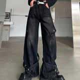 Riolio American high street men and women trendy personalized straight leg washed jeans for couples spring loose retro casual pants y2k