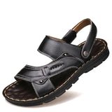 Riolio Men's Summer New Sandals and Slippers Men's Leather Sandals Adult Thick-soled Beach Shoes Non-slip Open-toe Leather Sandals