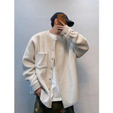 Riolio Hong Kong Style Retro Coat Versatile Solid Color Lamb Fur Plus Velvet Shirt Fashion High-end Autumn Winter Loose Fleece Jacket