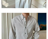 Riolio  New American Retro Men Shirts Light Luxury Textured Lapel Plaid Long Sleeve Cardigan Leisure Trendy Premium Check Blouse M-2XL