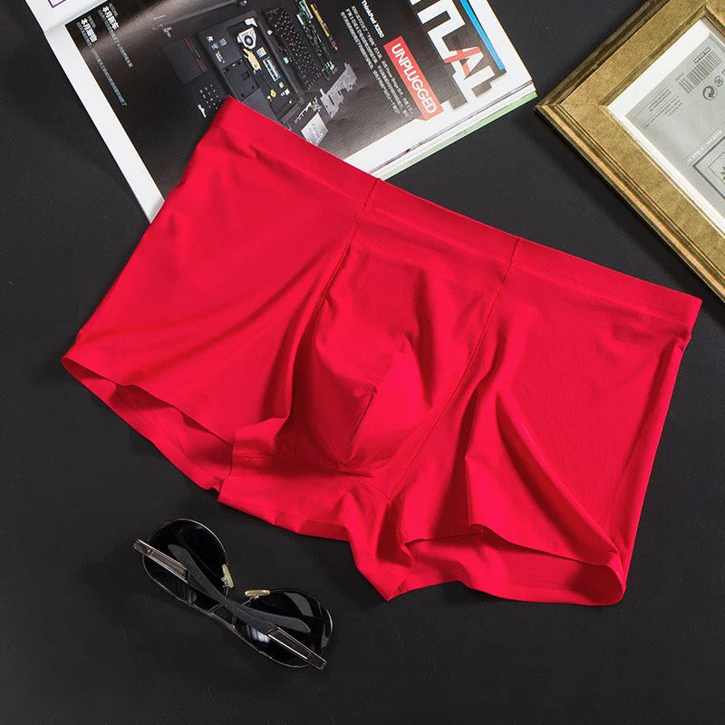 Riolio Seamless Ice Silk Underwear Men's Ultra-thin Boxer Shorts One-piece Mid-waist Summer Panties Trunk