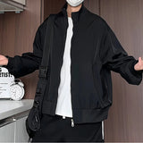 Riolio Black Mens Stand Collar Loose Fit Outdoor Spring Biker Jacket Casual Windbreaker Motorcycle Streetwear Trendy Daily Wear Coat