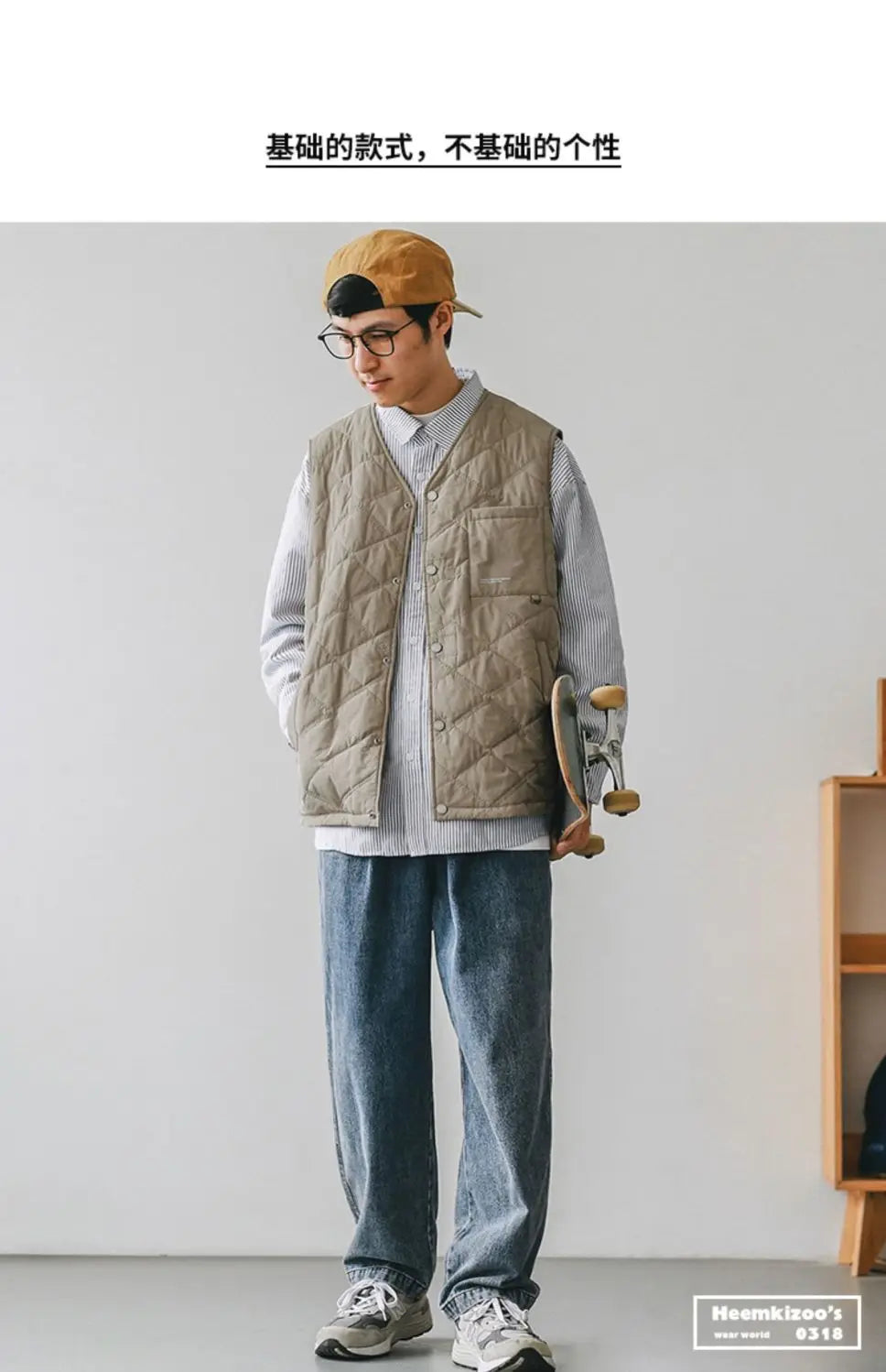 Riolio Cotton-layered Fashionable Vest Men with Autumn Winter Simple Casual Light Heated Inner Vest Cardigan Work Vest Top Aesthetic
