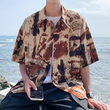 Riolio Summer Short Sleeved Shirt Men Printed Casual Shirt Men Streetwear Loose Ice Silk Shirt Mens Hawaiian Shirts Plus Size 5XL
