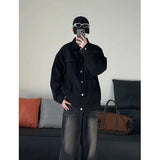 Riolio Spring Black Denim Jacket Men Fashion Retro Pocket Denim Jackets Men Streetwear Hip-hop Loose Bomber Jacket Mens Cowboy Coat