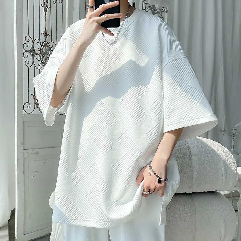 Riolio Summer Short Sleeved T-shirt Men Oversized Casual Round Neck T Shirt Men Streetwear Hip-hop Loose Striped T Shirt Mens Top