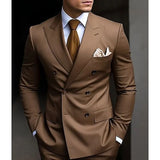 Riolio prom suit High Quality Brown Men's Suits Double Breasted Bespoke Double Breasted Peaked Lapel Formal Blazer Slim Fit 2 Piece Jacket Pants