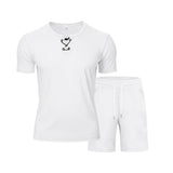 Riolio 2025 Summer Simplicity Men's Suit Loose Walf Checks Fabric Breathable Comfort and Casual Short Sleeve Shorts Two-Piece Suit