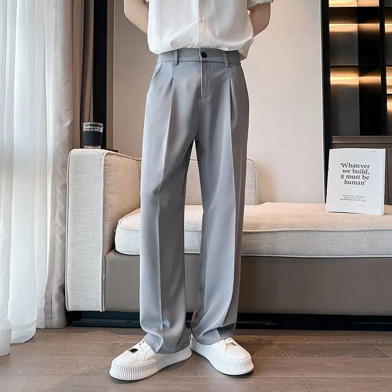 Riolio Wide Leg Gray Baggy Men's Summer Pants Tailoring Chinese Homme Dress Slacks Spring Clothes Male Suit Trousers Formal Designer Up