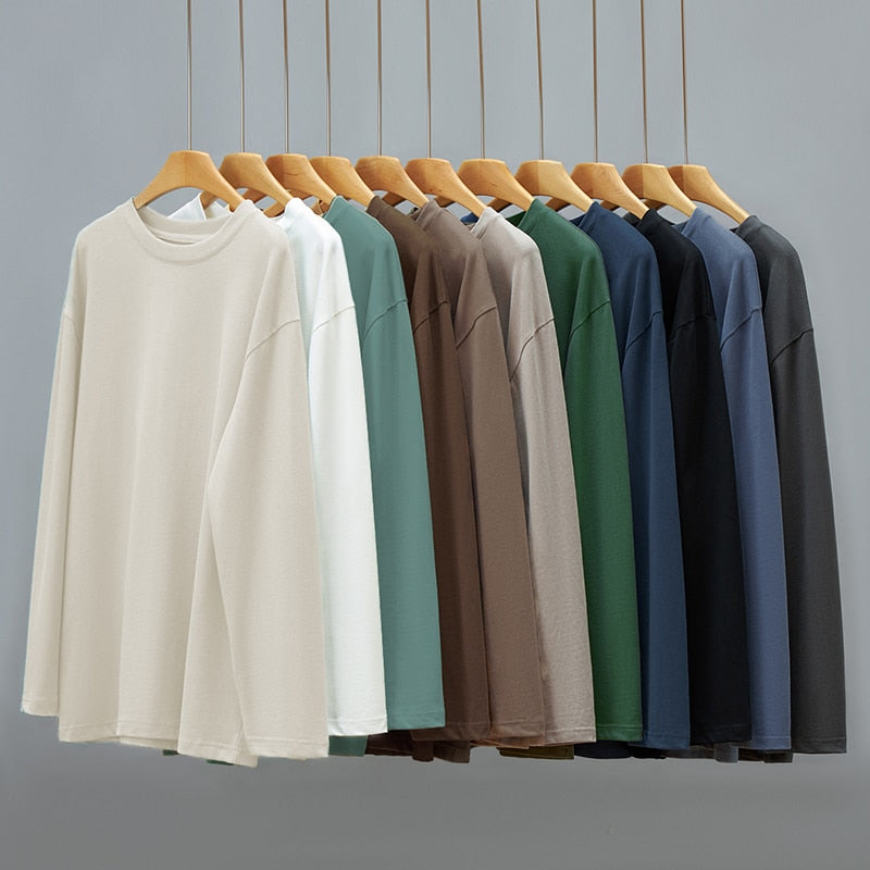 Riolio Loose Sweatshirts Men Solid T Shirt Neutral Streetwear Fashion Women Korean Clothes Cotton Pullover Long Sleeve T-shirts Man